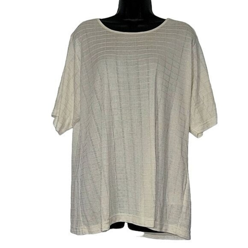 Boxy‎ Tunic Top Textured Grid Pattern Short Sleeve Oversized
